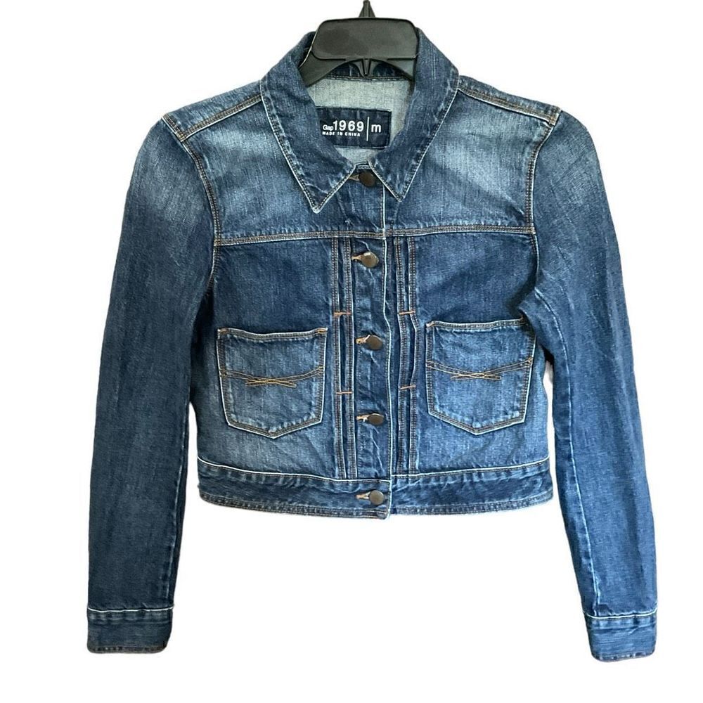 Gap 1969 Jean Jacket Button Front Dark Wash Blue Denim Pockets Women Medium